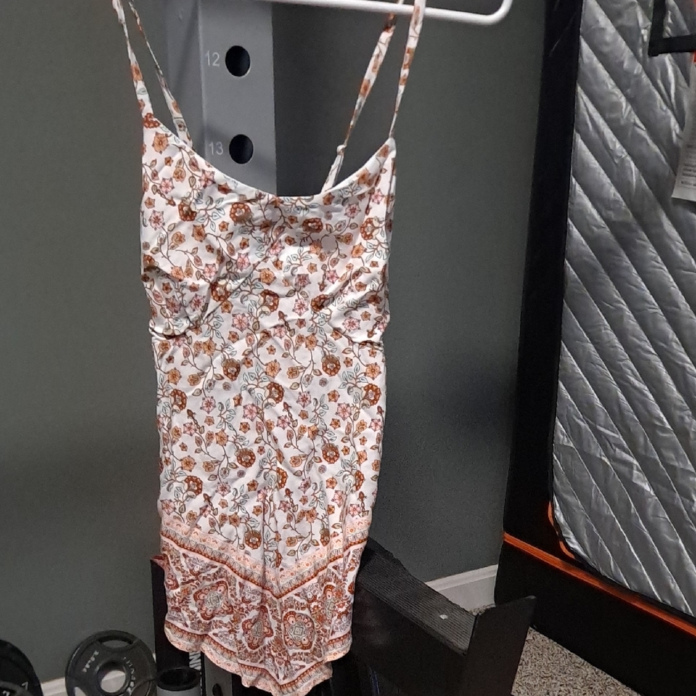 No Boundaries White Floral Spaghetti Strap Dress with Rust Accents